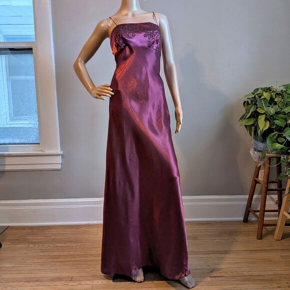 Vintage 90s Y2K Water Signs Prom Gown Maxi Dress Floral Glitter Whimsygoth 9/10 - Picture 3 of 14